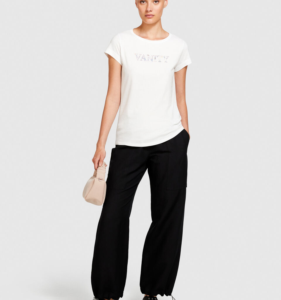 T-shirt with glossy print - women's short sleeve t-shirts - White | Sisley image number 1